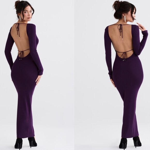 HOUSE OF CB 'Keana' Grape Ribbed Knit Maxi Dress NWOT - Picture 4 of 5